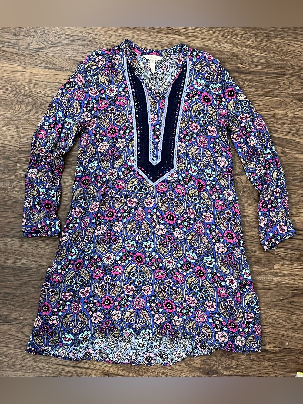 Matilda Jane Floral Paisley Long Sleeve Tunic Dress in Navy & Pink Womens Medium